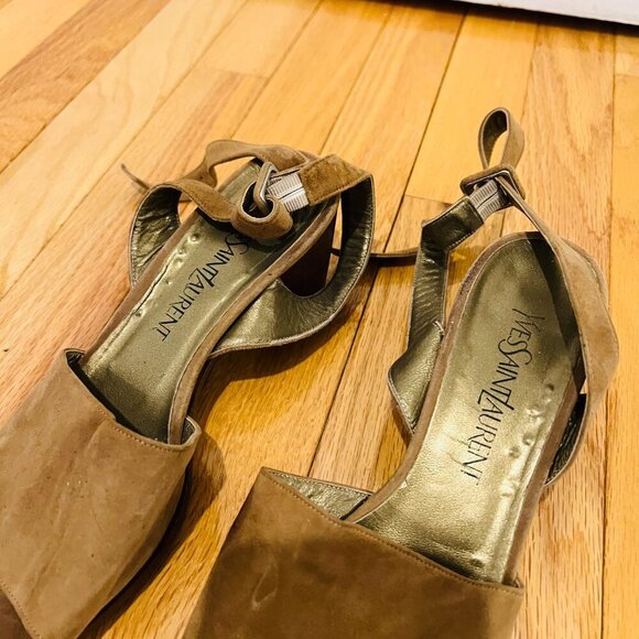 Yves Saint Laurent Gold Brown Suede Sandals Ladies YSL 7.5 Ballet Heel - Picture 3 of 16